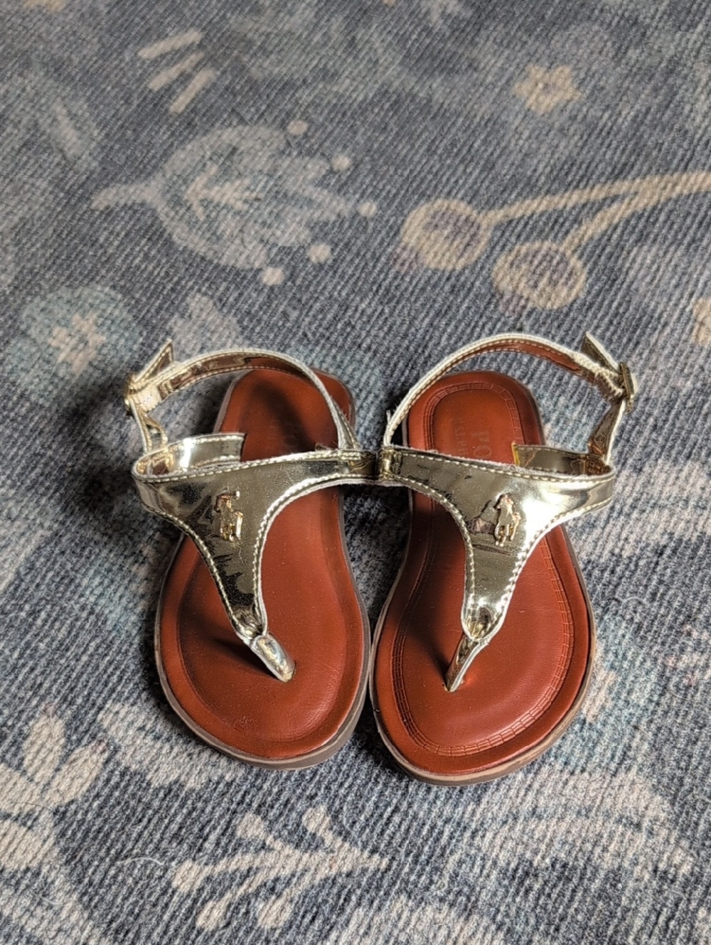 Ralph Lauren Girls Metallic Gold T-Strap Sandals Size 6